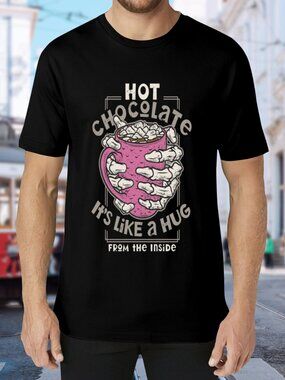 Hot Chocolate Graphic Tee - Black with Pink Mug